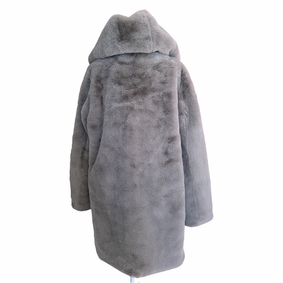 NWT Elie Tahari Grey Faux Fur Hooded Coat Cozy Chic Winter Jacket Size Medium - Picture 7 of 16
